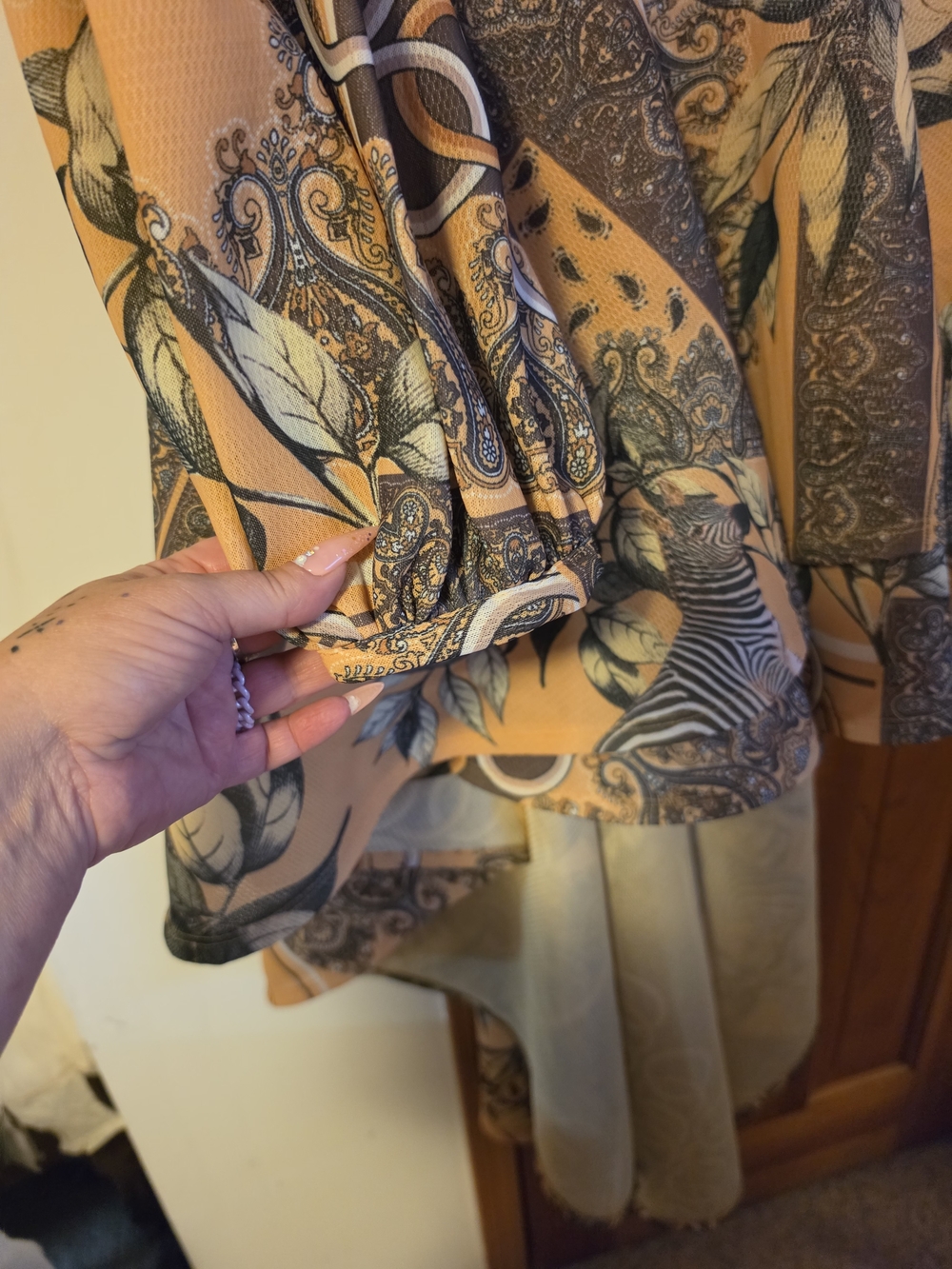 AKIRA Mustard Yellow & Brown Paisley High-Low Dress Size M - Picture 7 of 16